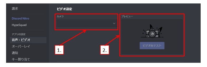 DiscordのPCのビデオ設定